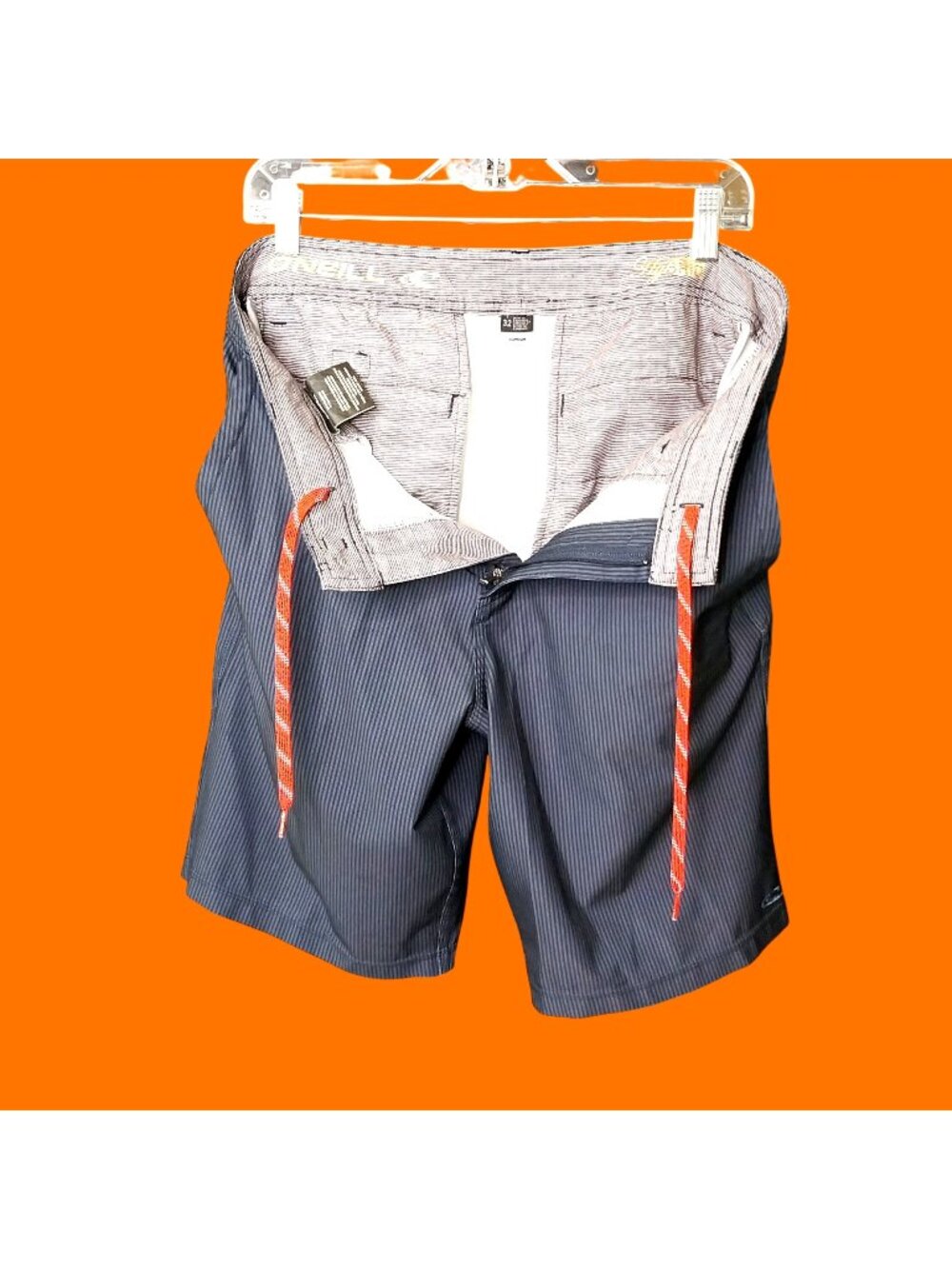 ONeill Mens Hybrid Shorts Size 32 Gray Stripe Polyester-Blend Lightweight